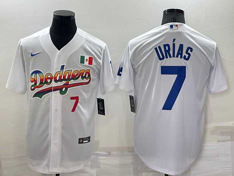 Los Angeles Dodgers #7 Julio Urias Rainbow Number White Mexico Cool Base Nike Jersey,We sell and wholesale Los Angeles Dodgers #7 Julio Urias Rainbow Number White Mexico Cool Base Nike Jersey on line form chian!